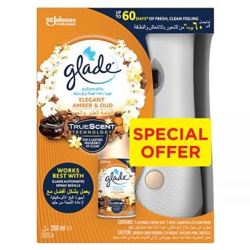 Glade Auto Holder 3in1 Air Freshener Elegant Amber & Oud