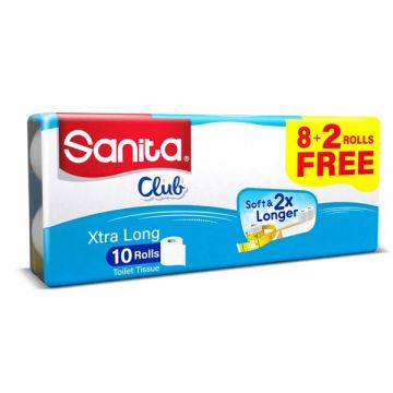 Sanita Plain Toilet Roll 10 Sheets Pack Of 8+2 Free