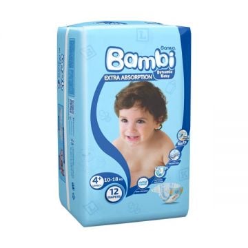 Bambi Baby Diaper Size # 4+ Large Regular 12 Count