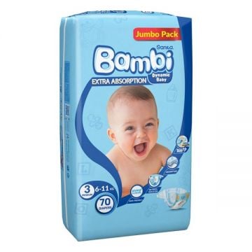 Bambi Baby Diaper Size # 3 Medium 70 Count