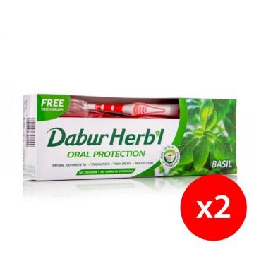 Dabur Herbal Basil Toothpaste 2x150gm+brush