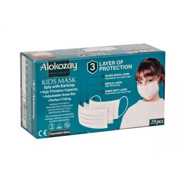 Alokozay Kids White Face Mask 3ply 25s