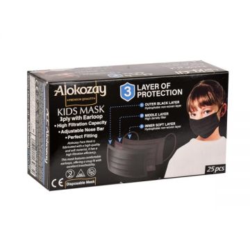 Alokozay Kids Black Face Mask 3ply 25s