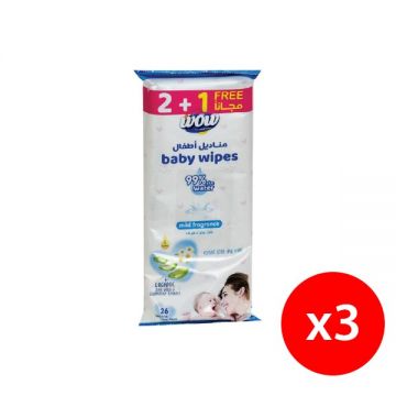 Wow Baby Wipes Fragrance Free 2+1x26s