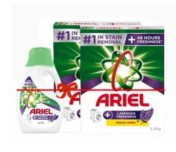 Ariel Detergent Powder Ls Antibacterial 2x2.5kg +detergent Liquid Lavender 1 L